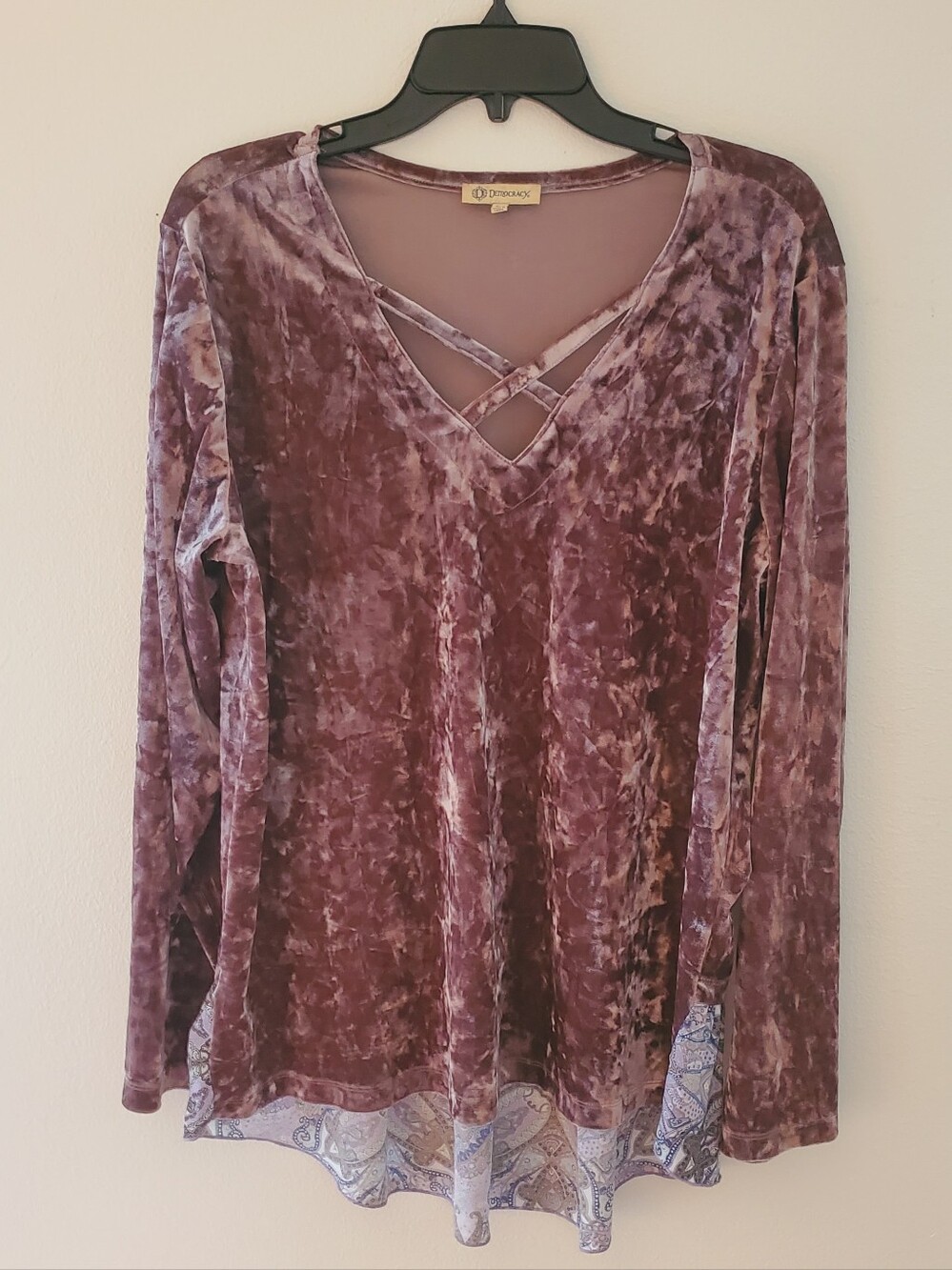 Democracy Mauve Velvet Crisscross V-Neck Tunic Top Size XL